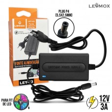 Fonte para Fita de LED 12V/3A Plug P4 (5,5x2,5mm) LEY-63 Lehmox